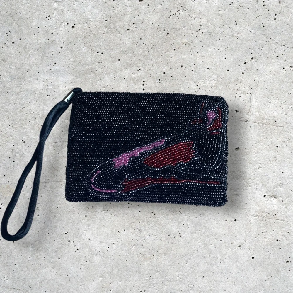 Black Beaded Clutch red bottom  high heel
